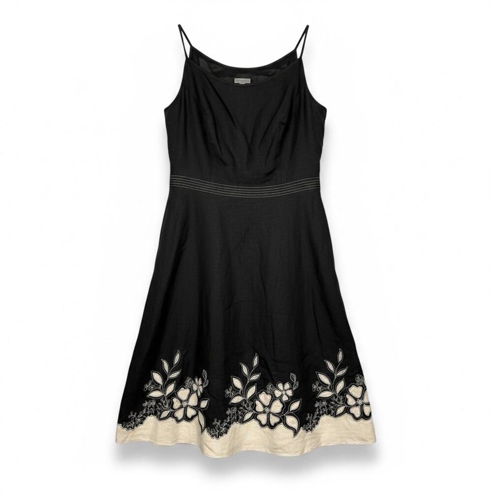 Ann Taylor Womens Size 8 Black linen Lined Sleeveless Summer Floral hem dress
